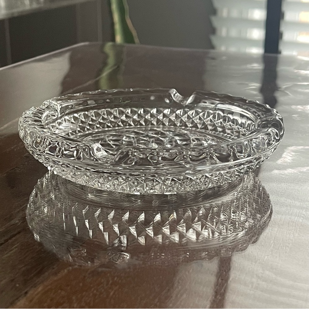 Sm Cigar Ashtray Wexford Diamond Cut Glass Vintage MidCentury Cigarette